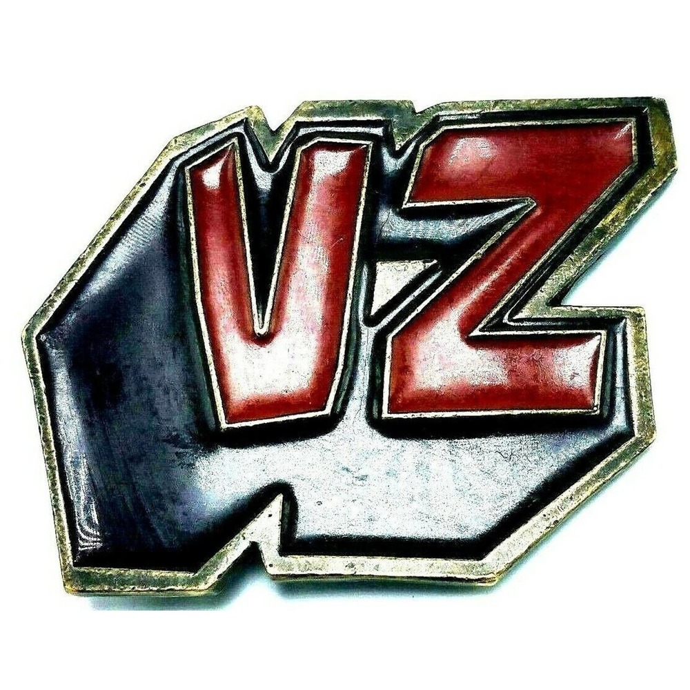 Vintage Von Zipper Belt Buckle VZ 3D Brass and Red Enamel EUC